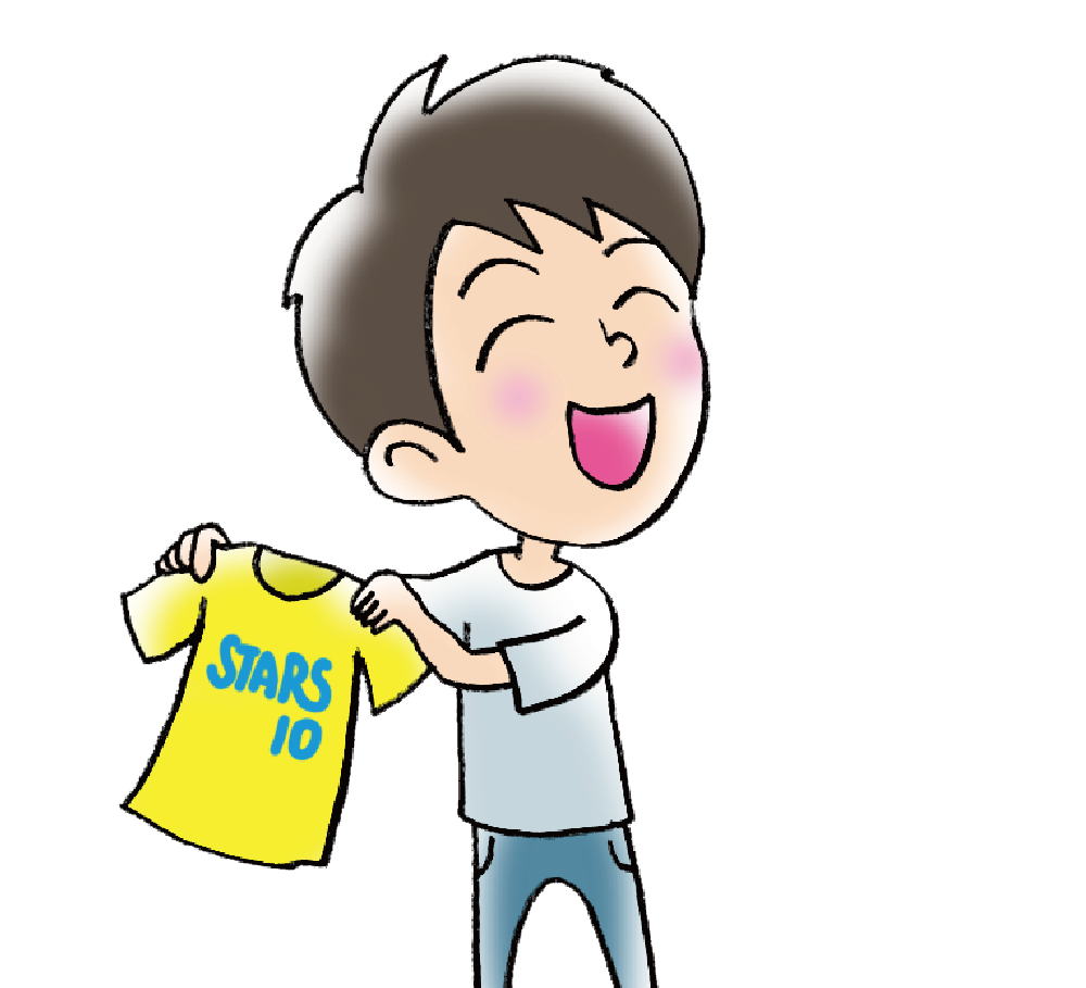 簡単にデザインＴシャツができて喜ぶ人物イラスト